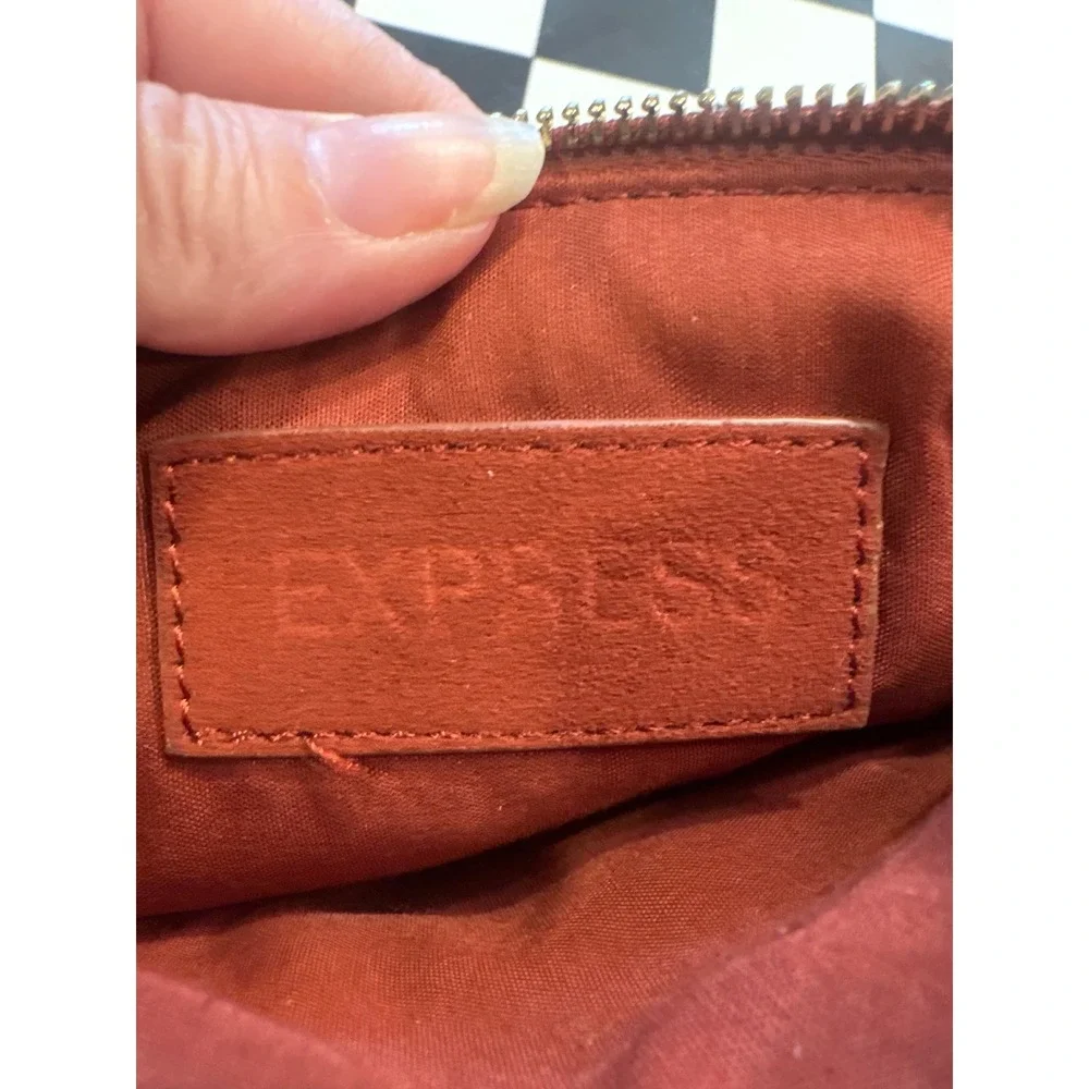 Express Rust Orange Suede Wristlet Clutch Bag Gold Hardware Zipper Pouch